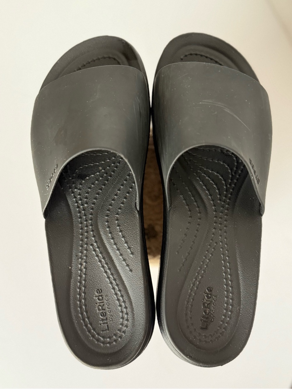 Crocs LiteRide Black Platform Slide Sandals W6 Comfortable Wedge Slides